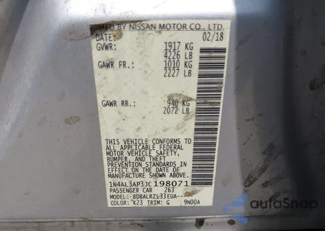 2018 Nissan Altima 2.5 Sl из США, поврежденный, VIN 1N4AL3AP3JC198071